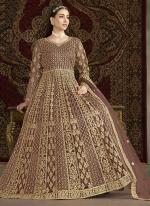 Net Peach Wedding Wear Embroidery Work Anarkali Suit